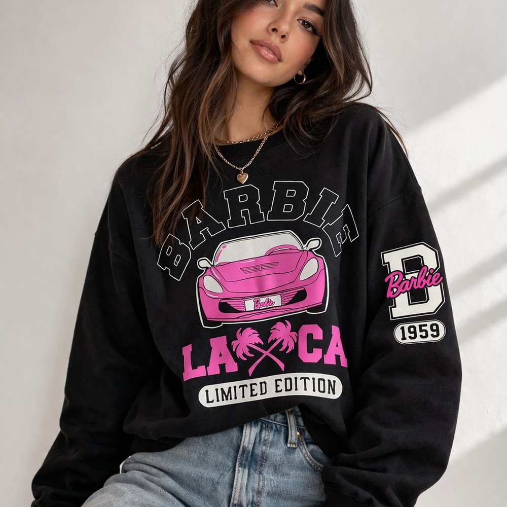Barbie LA CA Limited Edition Sweatshirt Pink Graphic Oversized‎ Crewneck XL Y2K